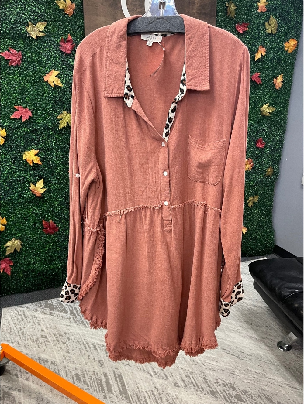 Umgee Plus Size 2XL Long Sleeve Dress with Leopard Print Detail